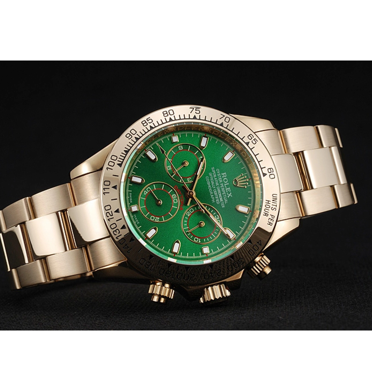 MiroTime 0813 Rolex Cosmograph Daytona Green Dial Gold Case And Bracelet 1454244